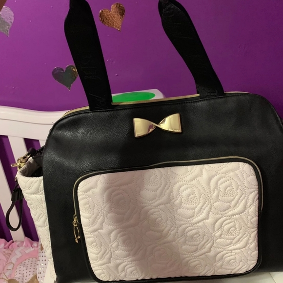Keeping for now ✌️  Betsey Johnson • Black White Rose Embossed Diaper Bag - Picture 2 of 7